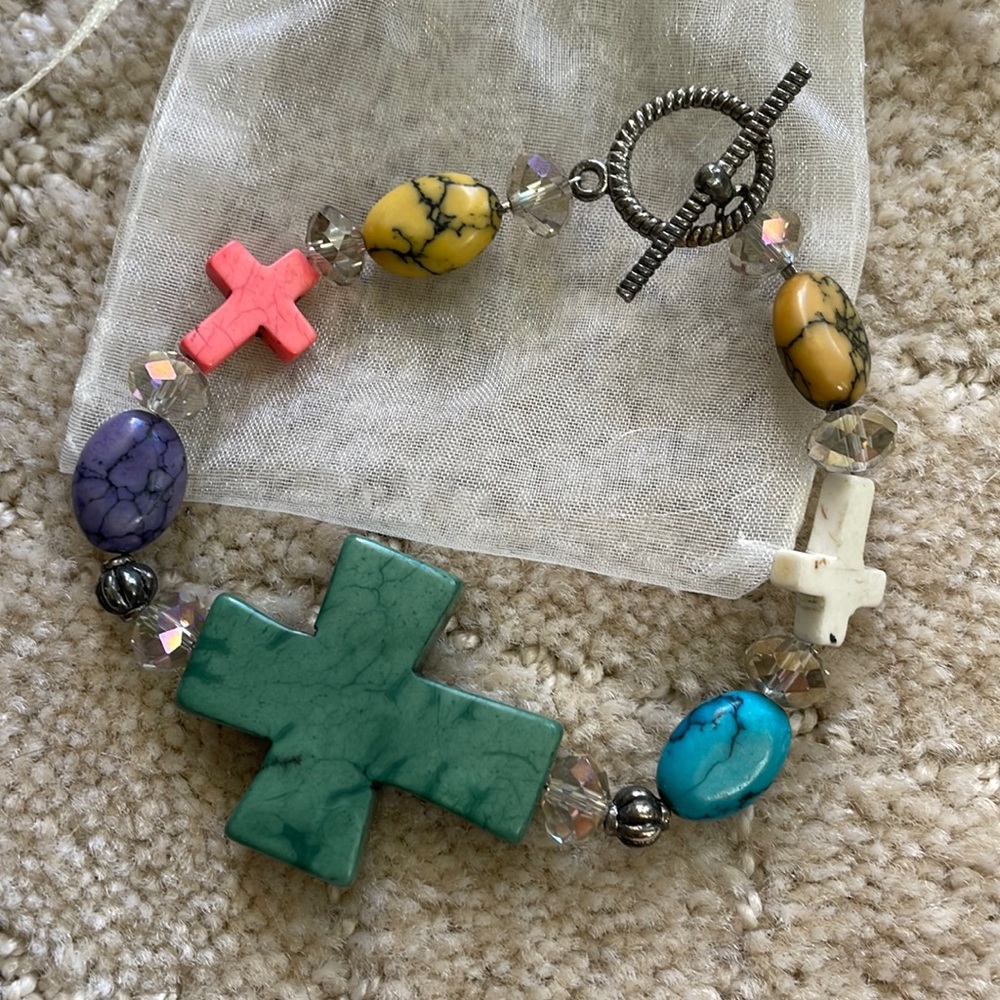 4/$25 Gemstone Cross Beaded Chunky Bracelet